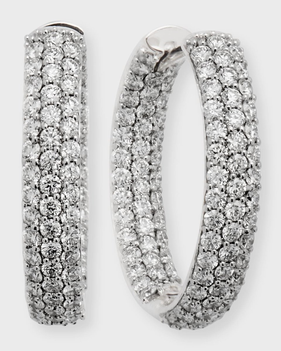 25mm Pave Diamond Hoop Earrings, 3.04tcw, 1"L